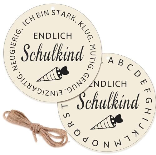 XINDY 2 Stücke Anhänger Schultüte Holz Zuckertütenanhänger Einschulung Geschenkanhänger Skulkind 2026 Mädchen Jungen Schultüte Basteln Schulanfang Einschulung Deko