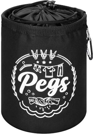 Peg Bag, Small Clothes Peg Bags Pegs Organizer Black Clothesline Peg Bag with Drawstring and Hanging Hook