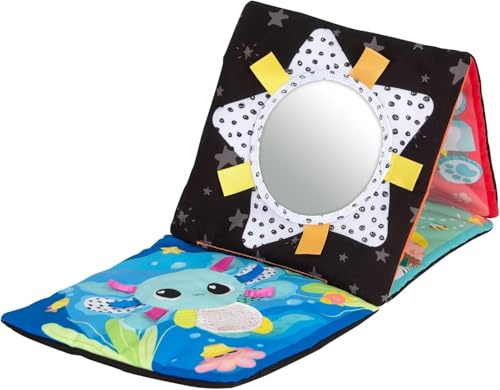 LAMAZE My First Friends Spielmatte, Doppel‑Seiten Baby Aktivitätsteppich, Schwarz‑weiß & Bunte Tiere, Satinbänder, Knisterohren, Spiegel Tasche, Tragbar, Fördert Sinne & Motorik