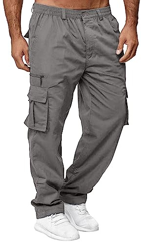 Generico Pantaloni Cargo Uomo Baggy Eleganti Casual Pantalone Tuta Sportivi Comodo Leggero Pantaloni da Camminata Cotone Trekking Pantalone Tasconato Slim Fit con Tasche Laterali Estivo Cargo Pants