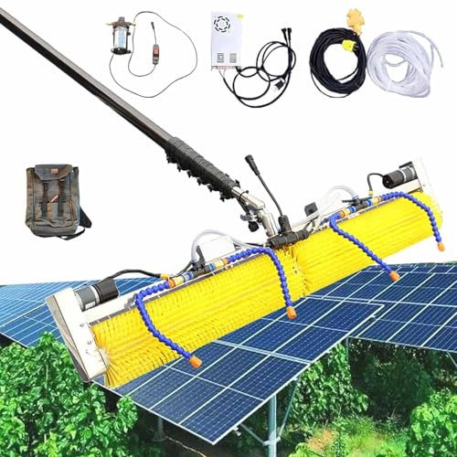 Electric Photovoltaic Cleaning Roller Brush Machine,100cm Wide Brush,Window Washing Equipment,Telescopic Water Fed Pole Kit Dry and Wet Solar Panel Cleaner,Adjustable Angle,Dualuse-7m/30ft