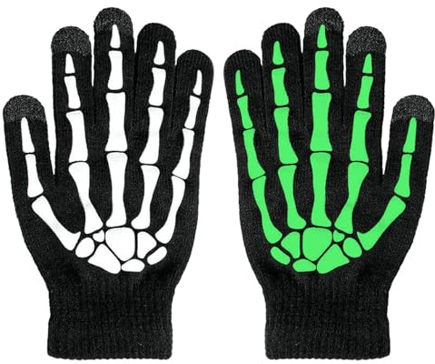 Mizijia Touchscreen-Fähig Skelett Handschuhe, Unisex Skelett Handschuhe Halloween Glow in The Dark, Sensenmann Kostüm Zubehör, Cosplay Gruselhandschuhe Halloween Deko