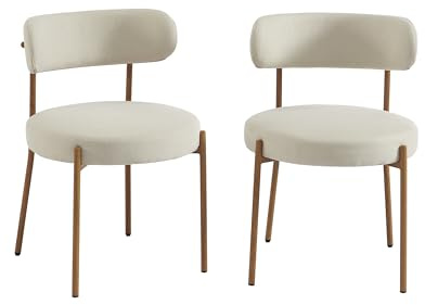 BAÏTA Lot de 2 chaises NOA Tissu Beige Pieds métal Finition Bois
