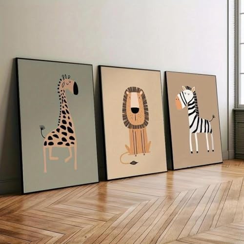 Cartoon Giraffe Zebra Lion Böhmischen Dschungel Safari Leinwand Malerei Poster Druck Wand Kunst Bild Für Wohnzimmer Wohnkultur 30X40Cmx3Pcs Kein Rahmen