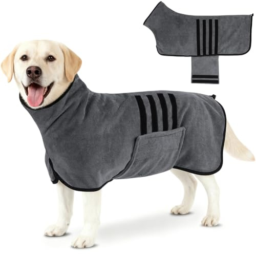 AOOTE Dog Bathrobe, Dog Drying Coat, Microfiber Dogs Drying Coat, Dryings Coats Ultra Absorbent with Velcro Closure & Adjustable Straps, Super Soft Dryings Robe for Dogs Post Bath Swimming, XL