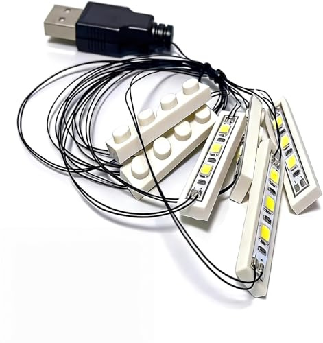 yivom Led Modellbau Beleuchtung, Modellbau LED Downlight Bausteinlampen 1x4 Warmweiß, Klemmbausteine Beleuchtung für Bausteine USB-Stromversorgung und Terminalverbindungen-Warmweiß
