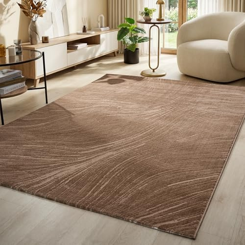 VIMODA Teppich Wohnzimmer Teppich Schlafzimmer, Flur, küche Kurzflor Boho Design Unifarbe Hoch-Tief-Effekt Modern 3D Weich,Maße:160x230 cm;Farbe:Mokka