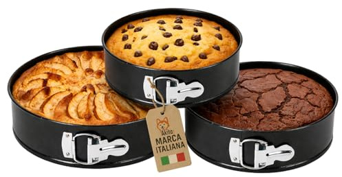 AKITAInk Tortiere a Cerniera Set 3 Pezzi - Stampi per Dolci 24, 26, 28 cm Antiaderenti in Acciaio al Carbonio