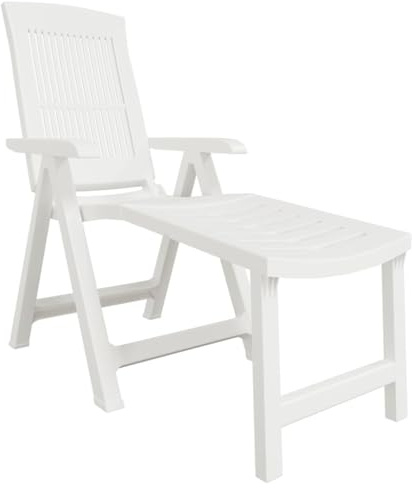HGFDCBK Klappbare Gartenliege aus Kunststoff, Weiß, mit Verstellbarer Rückenlehne in 5 Positionen, klappbar, leichtgewichtig, bis 110 kg belastbar, für Terrasse und Garten