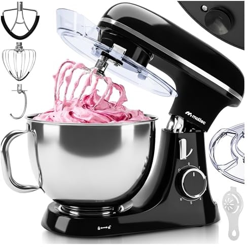 MalTec Küchenmaschine 2000W 7L Edelstahlschüssel, planetarischem Rührwerk | Knethaken Schneebesen Flachrührer Eiertrenner Pulsfunktion LED-Drehregler Spritzschutz, für Backen und Kochen