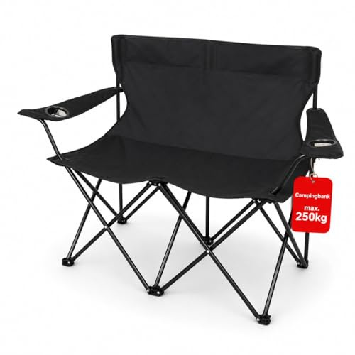 BigDean Camping Sofa faltbar schwarz für 2 Personen | Camping Bank, Campingstuhl