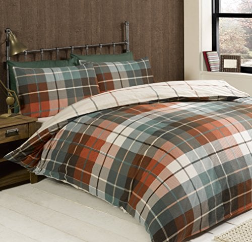 Rapport Home Lomond Parure de lit Double en Flanelle Motif Carreaux Terre Cuite 100% Coton brossé