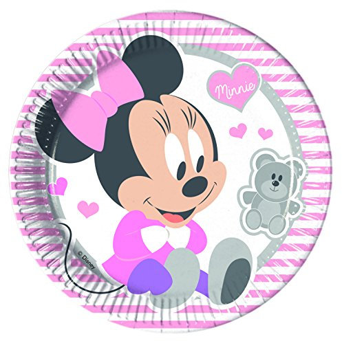 Procos 85565. – Pappteller Baby Minnie & Daisy, 8 Stück, Pink/Weiß