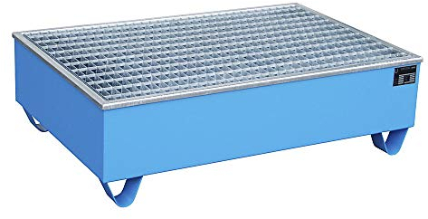 eurokraft | pro | Stahl-Auffangwanne mit PE-Einsatz | für 200-l-Fässer | LxBxH 1215 x 815 x 365 mm | blau lackiert