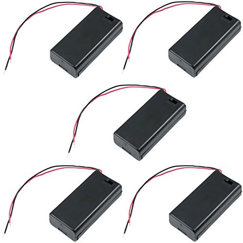 Enclosed 2 AA Battery Holder Case Box With 150mm Wire Leads and Switch (Pack of 5)