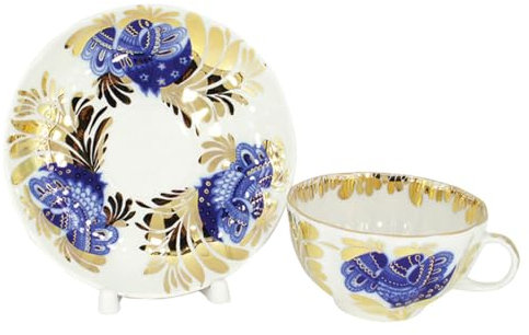 Lomonosov - Set da tè in porcellana con tazza e piattino, 2 pezzi