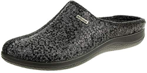 Rohde 6550 Bari Schuhe Damen Hausschuhe Pantoffeln Softfilz Weite G, Größe:37 EU, Farbe:Grau
