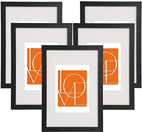 WOLTU Bilderrahmen 13x18 cm, Fotorahmen zum vertikalen oder horizontalen Aufhängen/Aufstellen, Holzrahmen mit Passepartout, Set of 5 Posterrahmen Collage Wanddeko, Schwarz