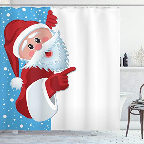 ABAKUHAUS Weihnachten Duschvorhang, Winter-Schnee-Saison Weihnachts, Stoffliches Gewebe Badezimmerdekorationsset mit Haken, 175 x 180 cm, Vermilion Blau Weiß