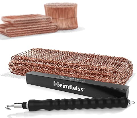 Heimfleiss® Drillapparat Driller + verkupfertem Rödeldraht 1,0 x 100-160 mm (500 Stk.) - hochwertiges Set aus Drahtbinder Rödelzange & Bindedraht Sackverschluss - Drahtverschluss Ösendraht Drill Draht
