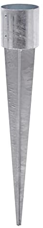 TRIBECCO Ancre à enfoncer dans le sol pour poteau rond en bois, en acier galvanisé à chaud, pour clôtures, palissades, argenté, Ø 140 mm, longueur de 900 mm