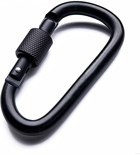 Aluminum Alloy Carabiner Heavy Duty D Ring Clip Hook Locking Carabiner D Shape Keychain Camping Accessories for Outdoor, Fishing, Hiking, Traveling, Fishing, Backpack (Black)
