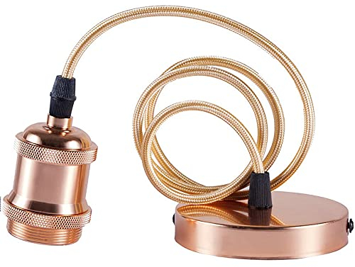 Hsthe Sea Metall E27 Vintage Lampenfassung,E27 Retro Lampenaufhängung mit Kabel,Vintage Pendelleuchte mit Deckenhalterung,1m Kabel,Rotbronze