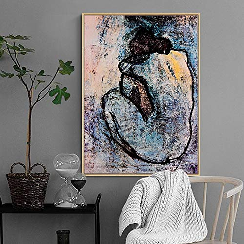 XIANGPEIFBH Abstrakte Leinwandmalerei Maison Rouge Blaue nackte Frauen von Pablo Picasso Poster und Drucke Wandbild für Wohnzimmer 60 x 80 cm (24 x 31 Zoll) Innenrahmen