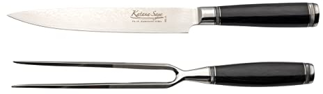 Katana Saya Carving Knife and Fork Set, VG-10 Damascus Steel, Pakkawood Handles, Silver