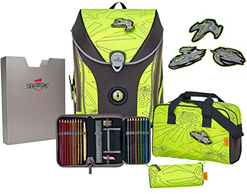 DerDieDas Ergoflex MAX Schulranzen Set 5-TLG. Exklusiv Superflash Neon Fighter