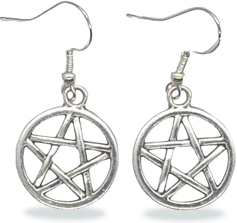 Pentacle Pentagram Drop Goth Earrings with Sterling Silver 925 Hooks