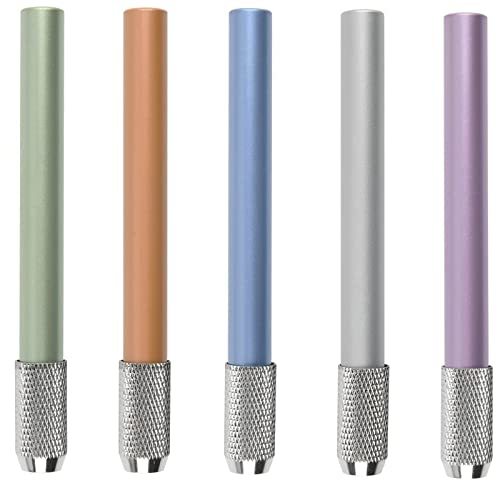 Catelves 5 Stück Stiftverlängerung, Farbe Bleistiftverlängerung, Verstellbar Aluminiumlegierung Aluminium Bleistift Extender für Schule Malatelier Schreibgerät (Silber, Orange, Rosa, Blau, Grün)