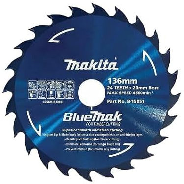 Makita B-15051 Bluemak Tungsten Carbide Tipped Saw Blade, 24T, 136 mm Diameter