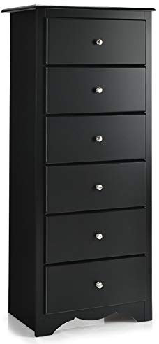 COSTWAY Wooden Chest of Drawers, 6-Drawer Dresser Cabinet, Floor Standing Tall Narrow Storage Cupboard Organiser Unit for Bedroom, Living Room, Closet and Hallway (Black)