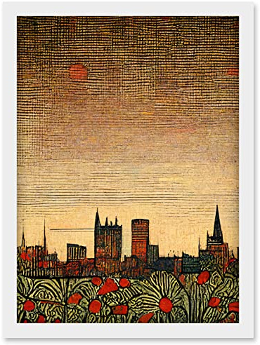 Doppelganger33 LTD Floral City Skyline Poppies William Morris Artwork Framed Wall Art Print A4