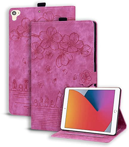 Succtopy Funda para iPad (9,7 Pulgadas, 2018/2017 Modelo, 6ª / 5ª generación),Ultra Slim PU Protectora Tableta Cover iPad 9,7,Carcasa con Función de Soporte para iPad Air 2/Air 1,Rosa roja