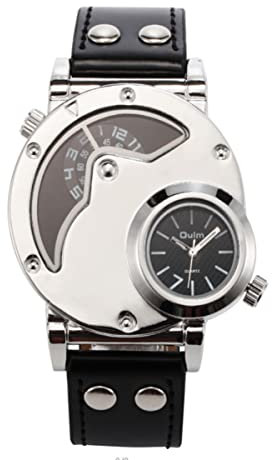 Mikikit Dual Time Sportuhr Herren Quarz Analog Modell 9591 Edelstahl Pu Band Braunes Zifferblatt