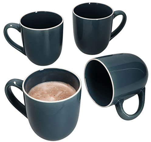 MamboCat 4er Set Linus blau Kaffeebecher mit Henkel I 370 ml I 4 Personen I dunkelblaue Steingut-Tassen mit weißer Kante für Heißgetränke wie Tee, Kakao, Kaffee & Co. I maritimes Design I Mug, Cup