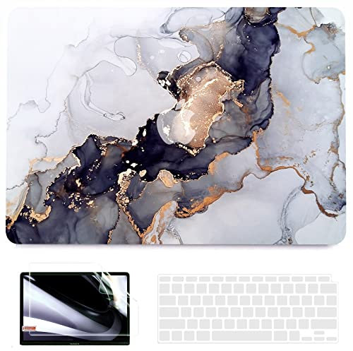 B BELK Kompatibel mit MacBook Air 13 Zoll Hülle 2021 2020 2019 2018 M1 A2337 A2179 A1932 Touch ID, Kunststoff-Hartschale für MacBook Air 13,3 Zoll + 2 Tastaturabdeckungen + Displayschutzfolie, Blauer