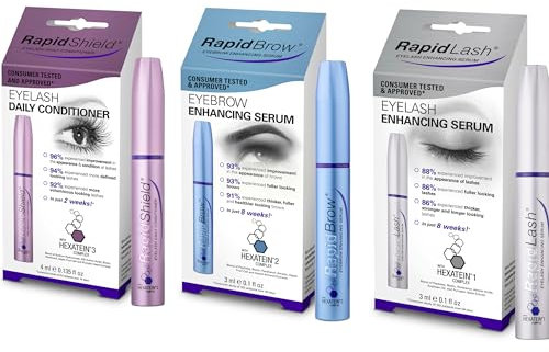 RapidLash Bundle - 1 x RapidShield Eyelash Daily Conditioner, 4 ml, 1 x RapidLash Eyelash Enhancing Serum & 1 x RapidBrow Eyebrow Enhancing Serum, 3 ml (Pack of 1)