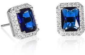 Diamond Treats Boucles d'Oreilles Bleu Saphir en Argent Sterling 925 en Taille Emeraude, Boucles d'Oreilles Femme Argent Serties de Pierres Bleues, Boucles d'Oreilles Saphir Simulé