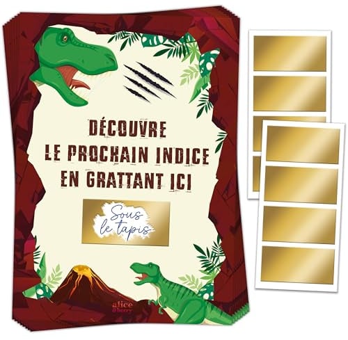 8 Schatzsuche zum Kratzen von Dinosauriern – inkl. 8 selbstklebenden Kratzpunkten – personalisierbar – Geburtstag Mädchen Jungen 5-11 Jahre