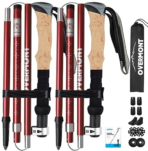 Overmont Wanderstöcke Carbon, 7075 Aluminium Ultraleicht faltbar verstellbar 105-125CM Trekkingstöcke Nordic Walking Stöcke 1 Paar mit All Terrain Zubehör