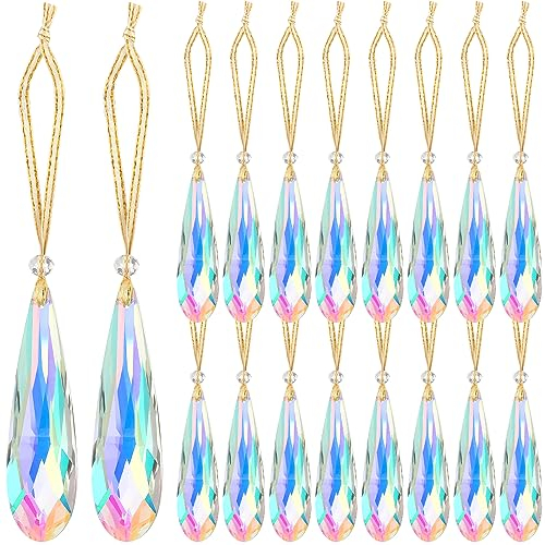 Leinuosen 20 Stück Weihnachten Teardrop Kristalle Ornamente Prisma Teardrop Hängende Fenster Kronleuchter Schillernde Kristall Ornamente Prisma Sonnenfänger Weihnachtsbaum Anhänger Baumeln Handwerk