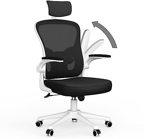 rattantree Office Chair, High Back Desk Chair with Headrest, Ergonomic Computer with Adjustable Flip-up Armrest & Lumbar Support, Executive Manager For Home Office-White