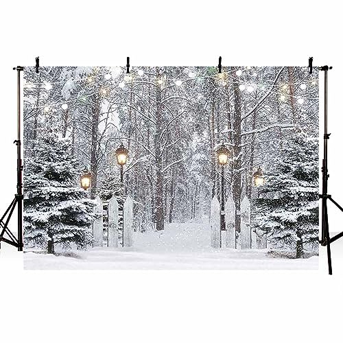 AIBIIN 2,1 x 1,5 m Winter Schnee Wald Fotografie Hintergrund Schneefeld Kiefer Baum Hintergrund Weihnachten Kinder Urlaub Party Porträt Dekoration Banner Studio Prop Supplies