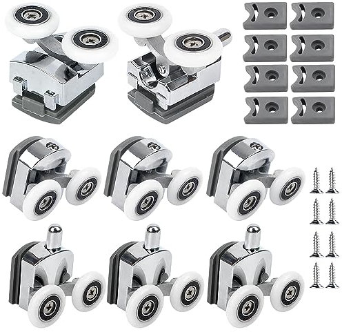 Vegena 8 Pieces Shower Door Rollers, Sliding Shower Doors Wheels, 23mm Shower Door Twin Rollers, for Shower Enclosure, Shower Room, Shower Screen Parts Replacement(4 Top and 4 Bottom Rollers)