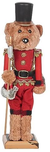 URBNLIVING Christmas Xmas Holiday Furry Festive Luxury Indoor Teddy Bear Nutcracker Solider in Uniform Decoration Ornament Statue Gift Home Decor (38cm)
