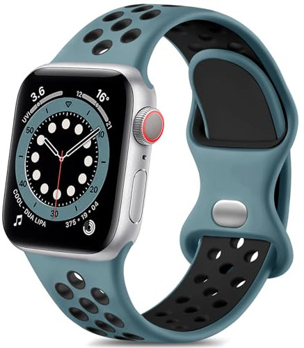Epova Sport Armband Kompatibel mit Apple Watch Armband 42mm 44mm 45mm 46mm 49mm, Atmungsaktives Weiches Silikon Armband Kompatibel mit iWatch SE 3 Series 11 10 9 8 7 6 5 4 3 Ultra,Schiefer/Schwarz