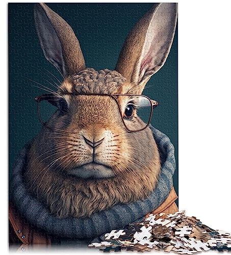 1000 extra große Teile Puzzle Hase Kaninchen in Kleidung Papppuzzle Intellektuelles Spiel 10,27 x 14,96 Zoll